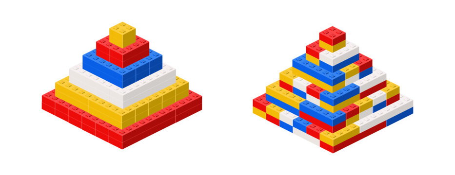 Set of color pyramids in isometry. Vector