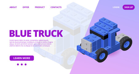 Web template with a blue truck. Vector