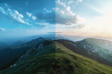 Scenic view of a green mountain with clouds in the sky. Perfect for nature backgrounds