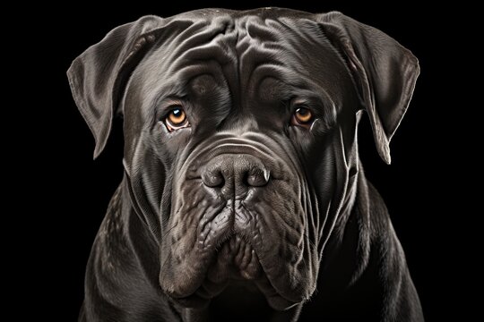 Neapolitano mastino on a black background. a giant breed of dog.