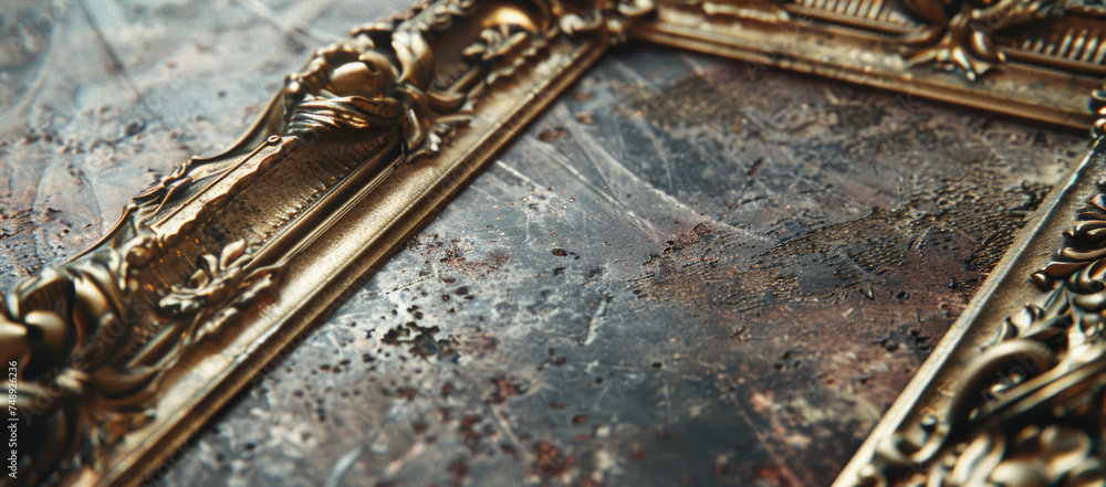 Poster A gold picture frame resting on a table, suitable for various design projects