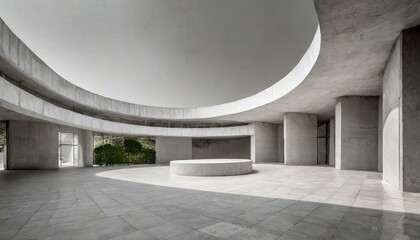 Empty abstract architecture building in minimal concrete design with open space floor courtyard white podium and curved walls museum plaza as wide display showroom mockup environment background png - obrazy, fototapety, plakaty