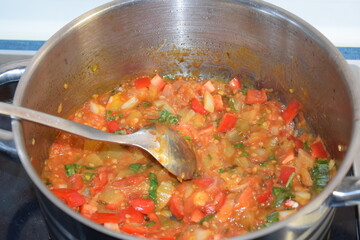 cooking mixed colorful vegetables