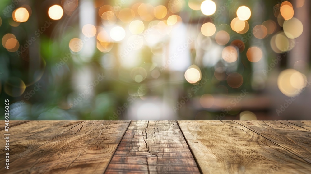 Poster A simple wooden table with a blurred backdrop, suitable for various concepts