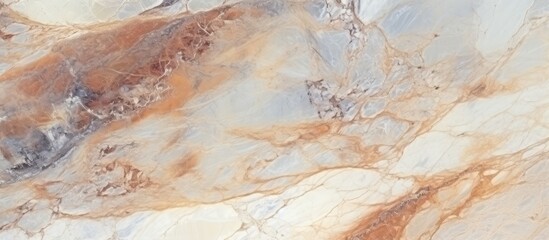 A detailed view of a marble surface featuring brown and white colors, showcasing the intricate patterns and textures of the stone slab.