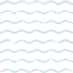 Seamless Wave Pattern, Hand drawn water sea vector background. Wavy beach print, curly grunge paint lines, watercolor