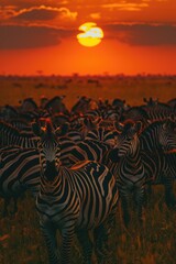 Fototapeta na wymiar A herd of zebra standing on a lush green field. Perfect for nature and wildlife concepts