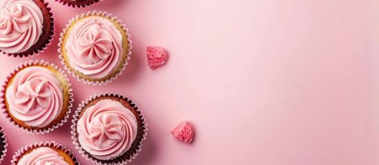 cupcakes with pink butter cream frosting - obrazy, fototapety, plakaty