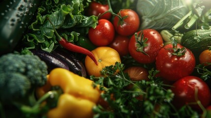 A close up shot of a bunch of colorful vegetables. Ideal for healthy eating concepts