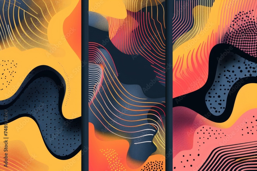 Poster Set of three abstract banners in different colors. Ideal for web design projects