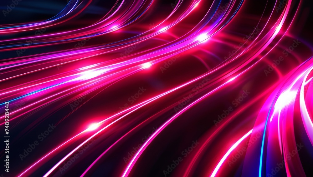 Poster abstract lighting background pink red lines on black background generative ai