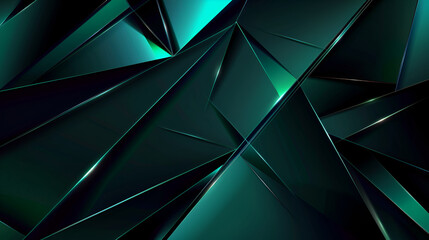 a dark green background with a geometric pattern of triangles