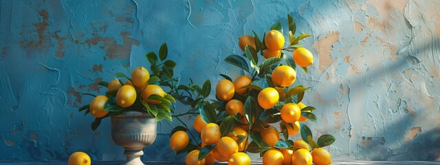 a lemon tree with fruit in a vase