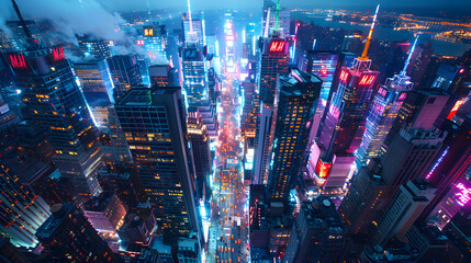 an aerial view of a city at night, futurism, future tech