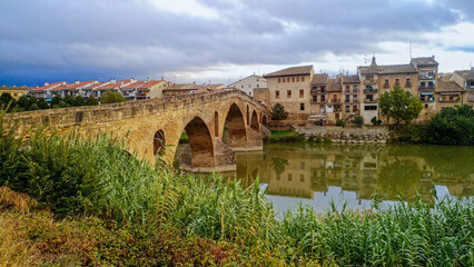 Fototapeta premium Medieval bridge over the river, Way of St. James