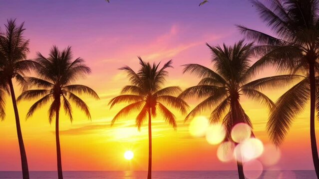 palm trees at sunset seamless looping 4k animation video background
