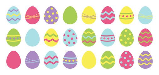 Set of colorful Easter eggs. Transparent background.