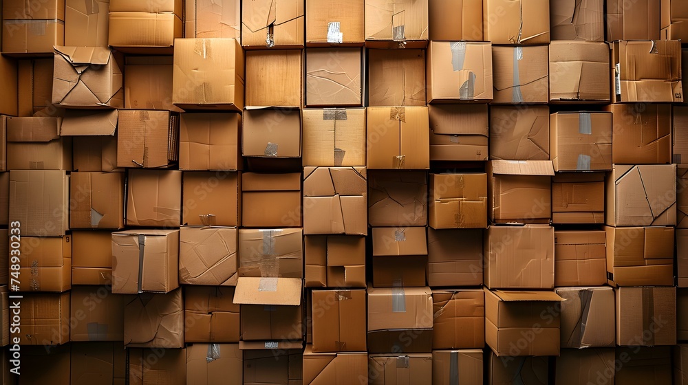 Aufkleber vertical stack of cardboard boxes creating a visually dynamic arrangement. concept cardboard boxes, 
