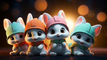 Baby animals sporting elegant hats set on a wellness adventure within a dark technological finance universe crafting a story of charm and discovery