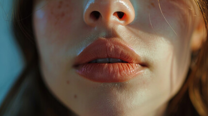 close up portrait of young woman with red lips, closeup. beauty and fashion concept.