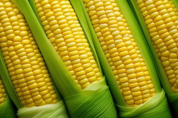 Corn on the cob, close-up. Ear of corn top view, macro view. Corn agriculture background