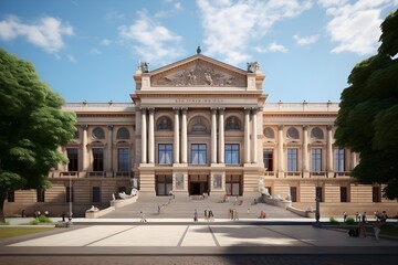Fototapeta na wymiar Historic Art Museum Facade: The grand facade of an art museum with neoclassical architecture, inviting visitors to explore cultural treasures.