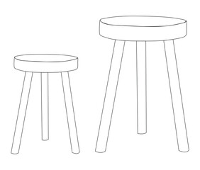 Vector and line design of a set of three-legged stools