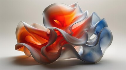 Abstract digital artwork with flowing orange and blue shapes, fabriclike textures, and...