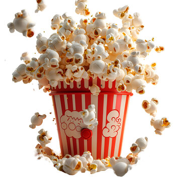 A larger-than-life 3D cartoon render of a popcorn machine popping kernels.