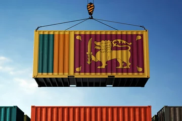 Foto op Aluminium Sri Lanka trade cargo container hanging against clouds background © zmotions