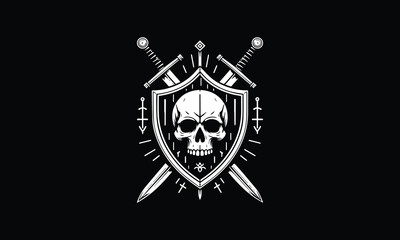 shield and swords, skull logo design, badge logo design, 