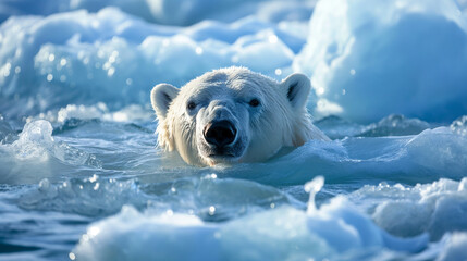 Urso polar (Ursus maritimus) nadando debaixo d'água.