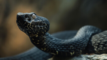 Close de uma cobra negra (Panthera europaeus) - obrazy, fototapety, plakaty