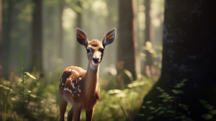 Deer Standing in Forest. Generative AI.
