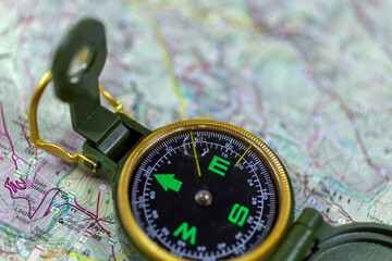 Compass on a paper map