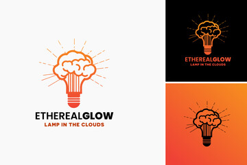 Fototapeta na wymiar Ethereal Glow logo design template, Light bulb with brain suitable for concepts of innovation, creativity, intelligence. Ideal for science, education, technology, psychology related projects.