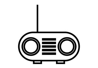 Icono negro de radio con antena. 