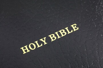 Close-up of the cover on a Holy Bible