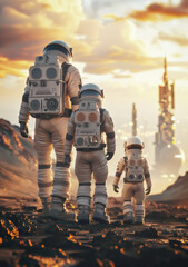 spaceport, colonization, explore, future, futuristic, space colony, space, voyager, settler, gravity, imagination, galaxy, discovery, technology, woman, mother, universe, walking, standing, helmet, al - 748936637
