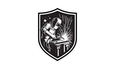 Shield with Welding logo, welding logo design, welding in workshop, welding shop logo design 