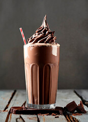 chocolate milkshake in a glass. Selective focus.