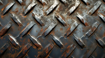 Old rusty metal texture background with diamond plate pattern