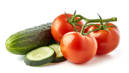 Tomaten und Gurke isoliert auf wei&szlig;en Hintergrund, Freisteller
