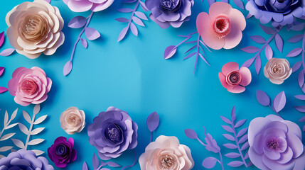Pink and purple flowers laid flat