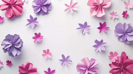 Fototapeta premium Pink and purple flowers laid flat