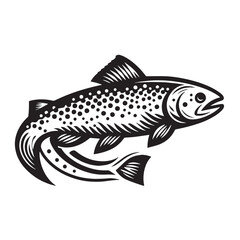 Vintage Retro Styled Vector trout Silhouette Black and White - illustration