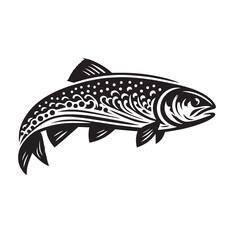 Vintage Retro Styled Vector trout Silhouette Black and White - illustration

