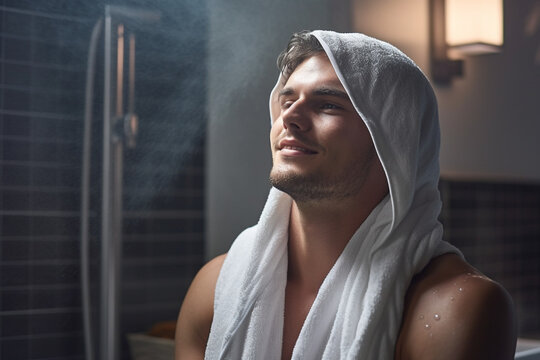young man with a towel after shower. High quality photo