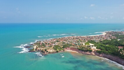 Fototapeta na wymiar Panoramic view of Dolphins Bay near Cidade de Natal in Rio Grande do Norte State, Brazil 