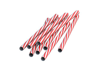 Scattered striped straws for drink isolated on white background. 3d render